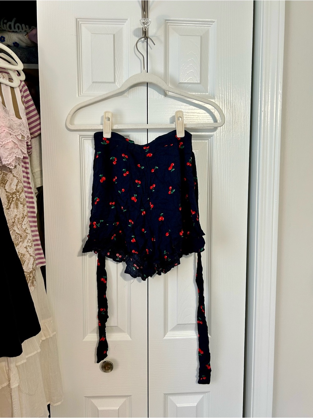 Francesca's Collections Navy Blue Cherry Print High Waist Shorts